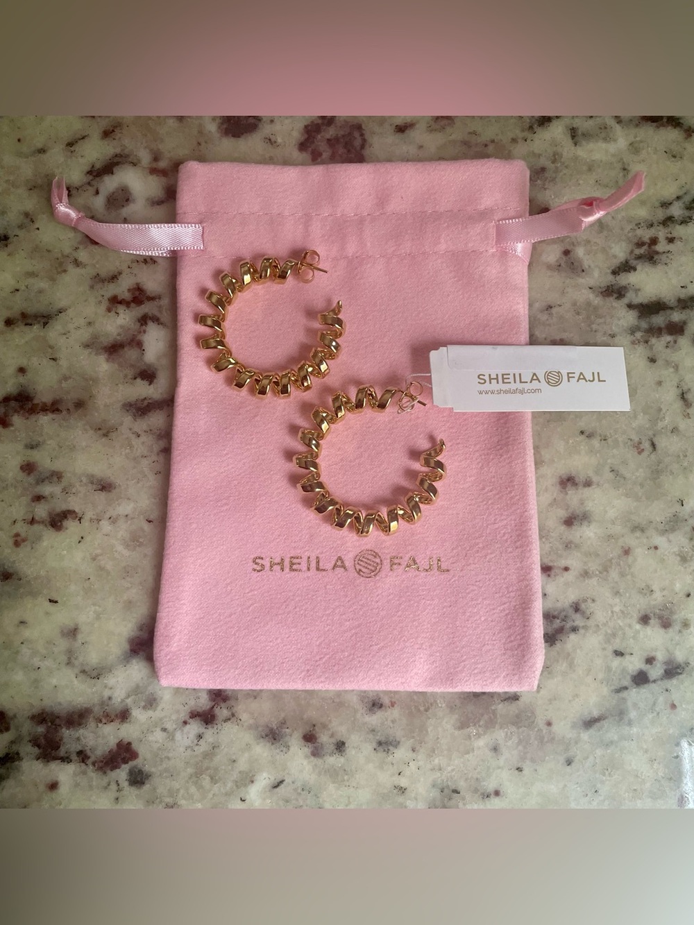 Sheila Fajl Camille Hoop Spiral Twist Earrings 18K Shiny Gold Plated Finish NEW